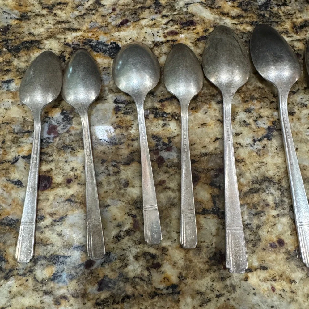 Vintage Simeon L & George H Rogers Silver Plate Spoons Set of 7 Art Deco Floral